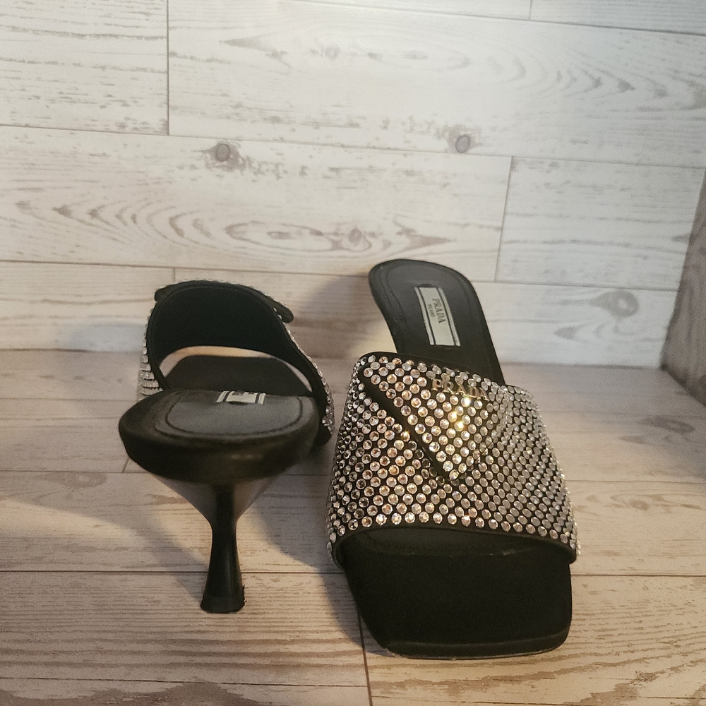 Prada Black Heels with Silver Rhinestones